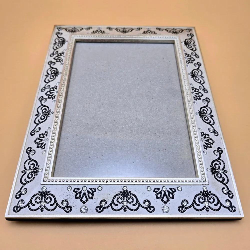 Godinger Silver Tone Scroll Rhinestone‎ 5x7 Photo Picture Frame Beaded Detail